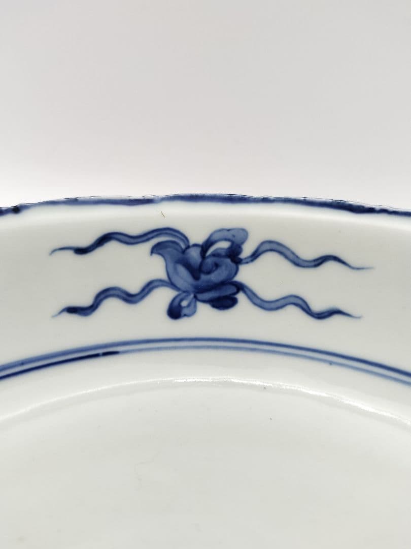 b68【未使用】染付 七宝絵皿 菓子器 景徳鎮 三代森岡嘉祥 茶道具 古物