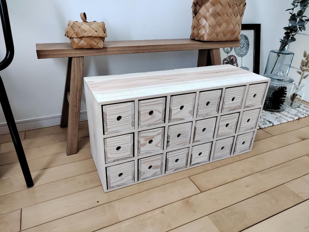 ★送料無料★サイズ変更可能★丸穴3段6列小引き出し/無垢材オーダー可能ナチュラル