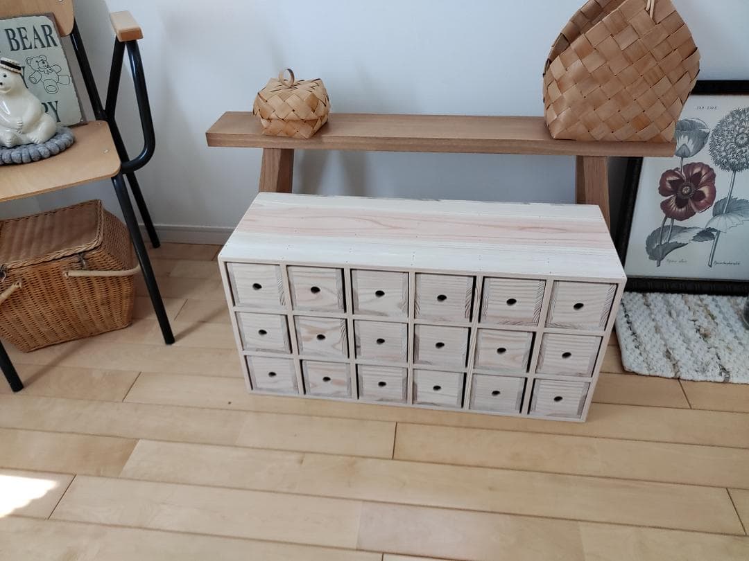 ★送料無料★サイズ変更可能★丸穴3段6列小引き出し/無垢材オーダー可能ナチュラル