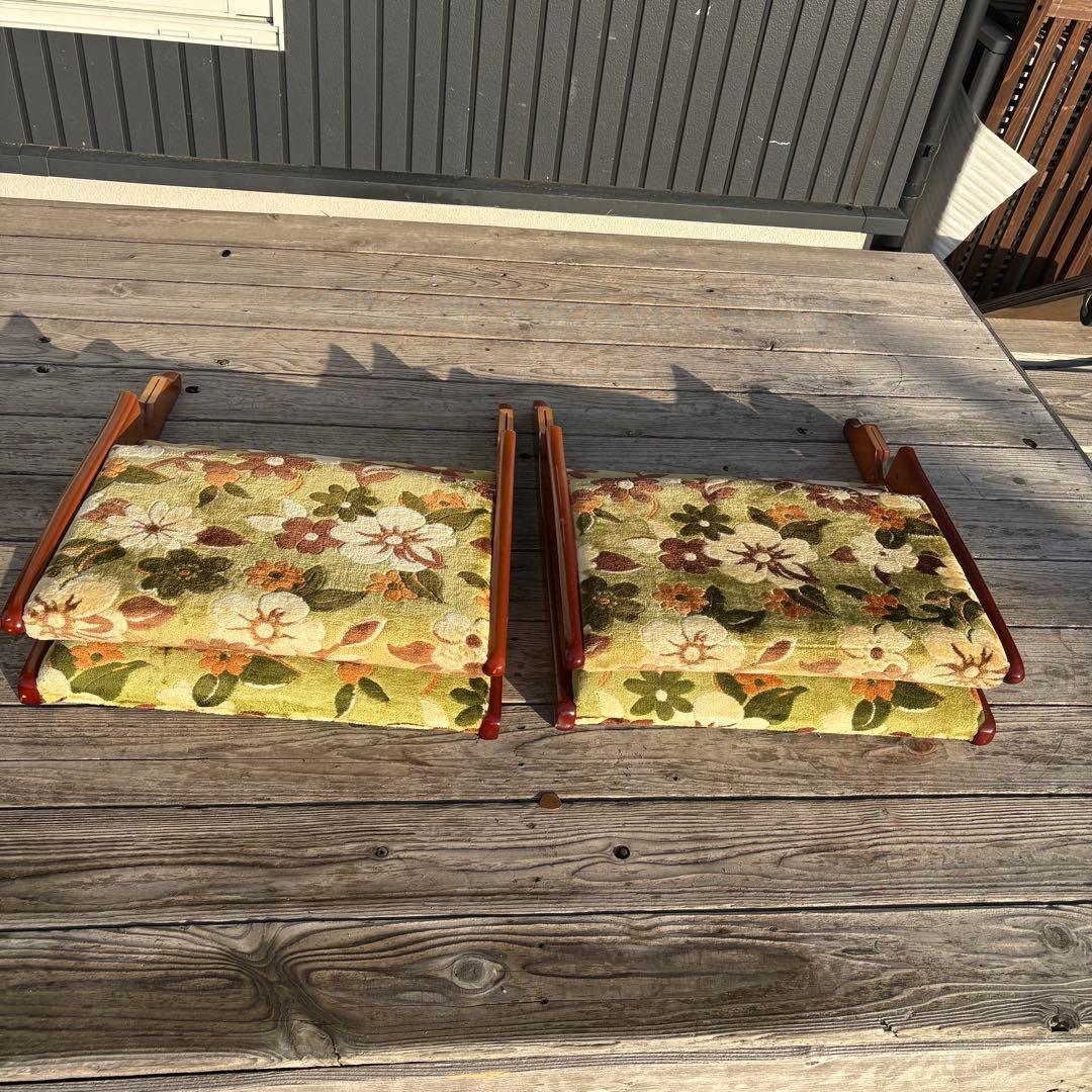 ①昭和レトロ ニチハン 花柄座椅子 2脚セット 花柄 和モダン 折りたたみ古家具