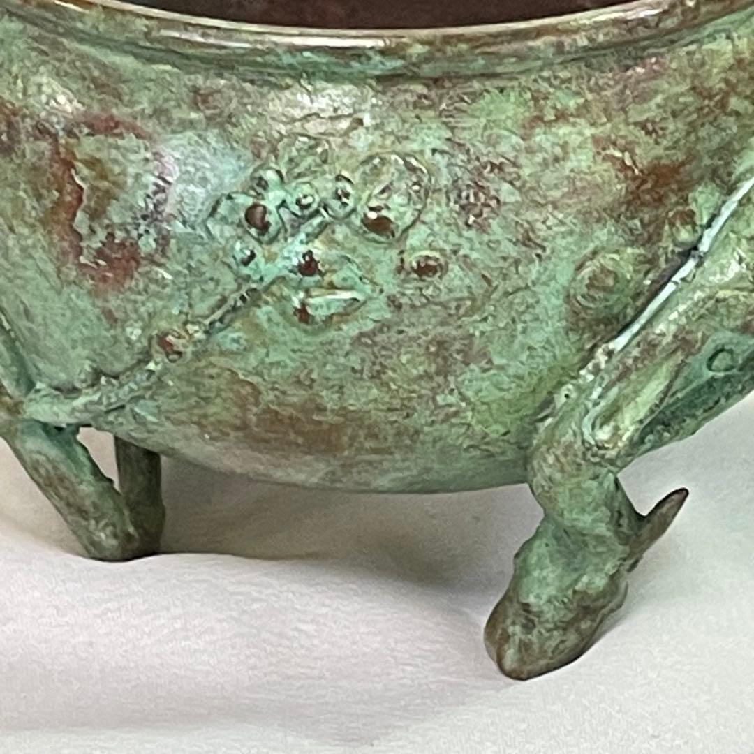 高岡銅器 須賀七郎作 月芳 蝋型鋳銅 香炉 唐子蓋梅文 共箱 証書 栞 時代物