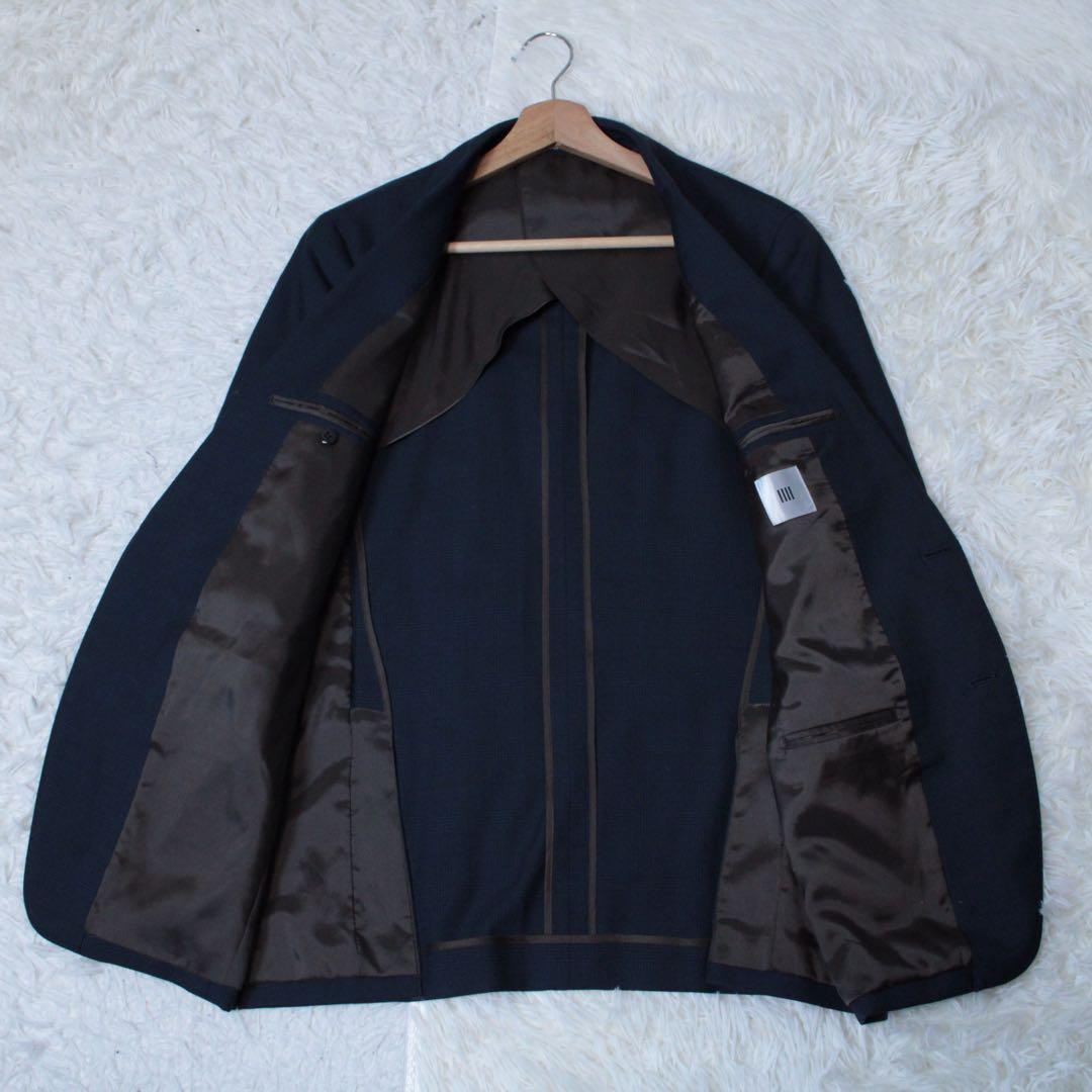 極美品 スーツセレクト 3ピース セットアップスーツ ネイビー A6 チェック