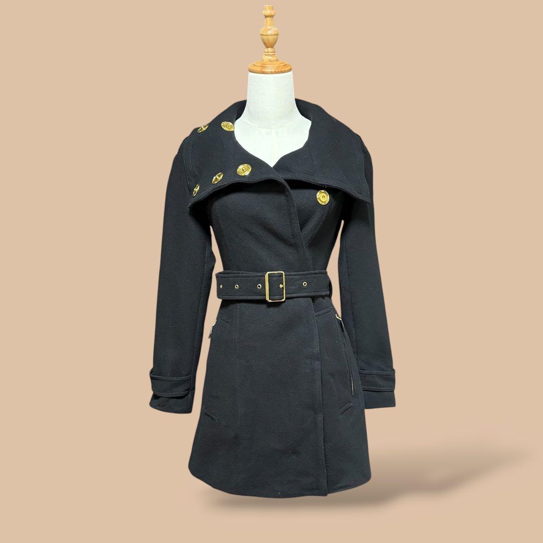 美品正規品ユーロ規格BURBERRYBRITカシミヤ混ウールコートチェック柄黒M