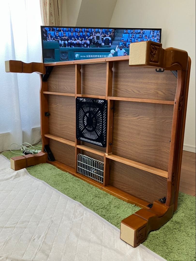 値下げ可○木製 ダークブラウン こたつテーブル 彫刻入り