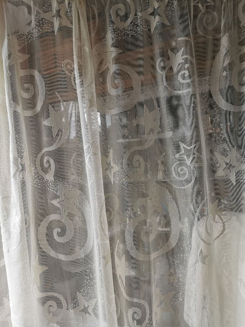 アンティーク マドラスレース 瞬く星 流れ星 カーテンパネル 月☪ 銀河 天の川