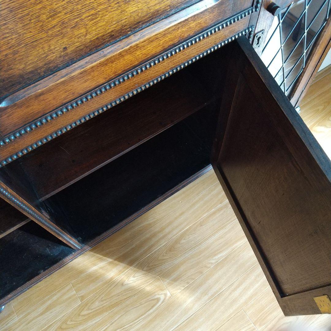 イギリス　アンティーク家具　ビューロー　オーク　本棚　サイドバイサイド