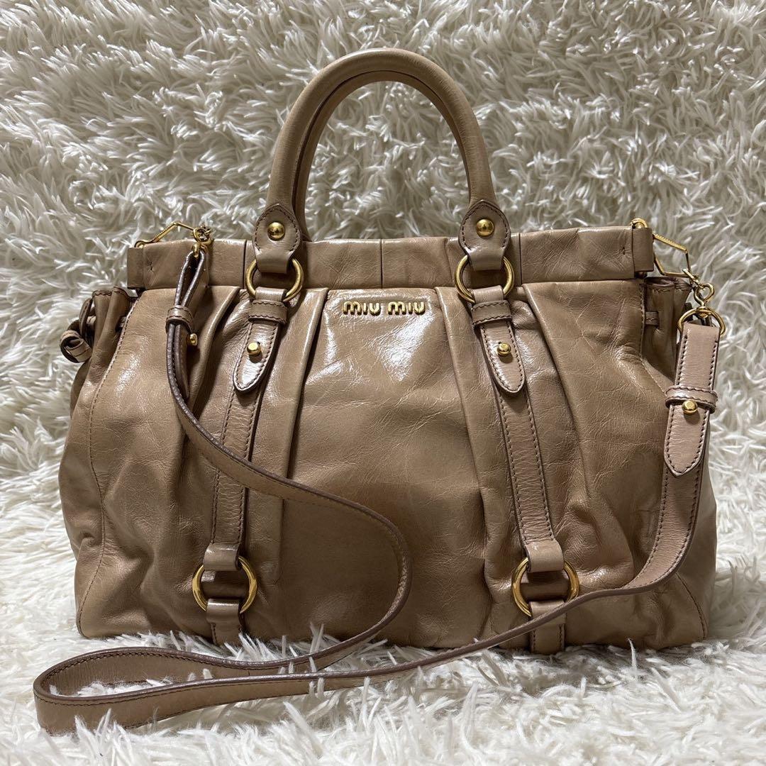 ミュウミュウ　ハンドバッグ　ヴィッテロルクス　2way レザー　ベージュ