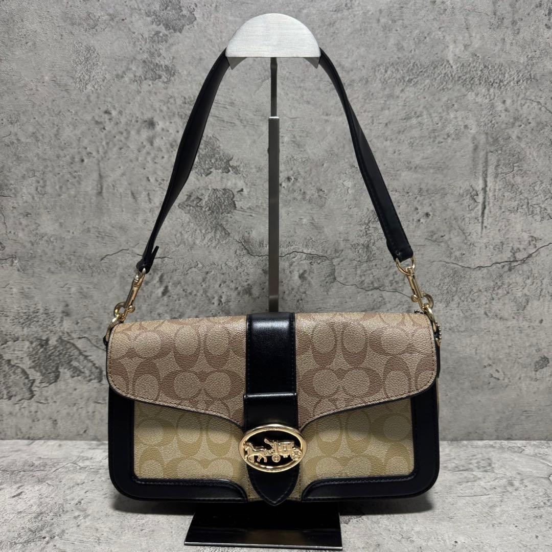 極美品✨️コーチ ワンショルダーバッグ ジョージ タビー PVC レザー 蛇柄 黒