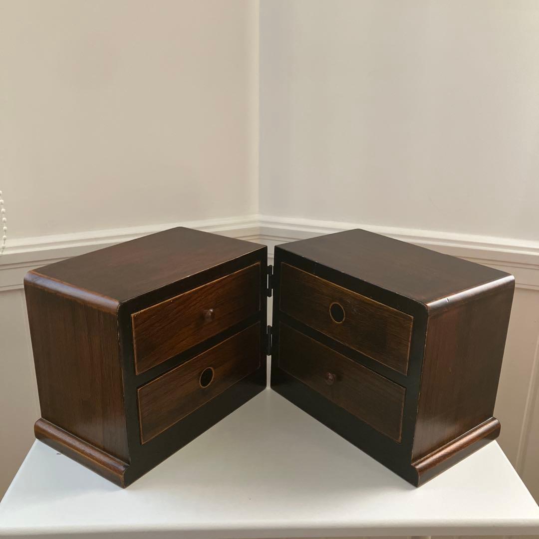 ダークブラウン木製折りたたみ式小物収納引き出し4個