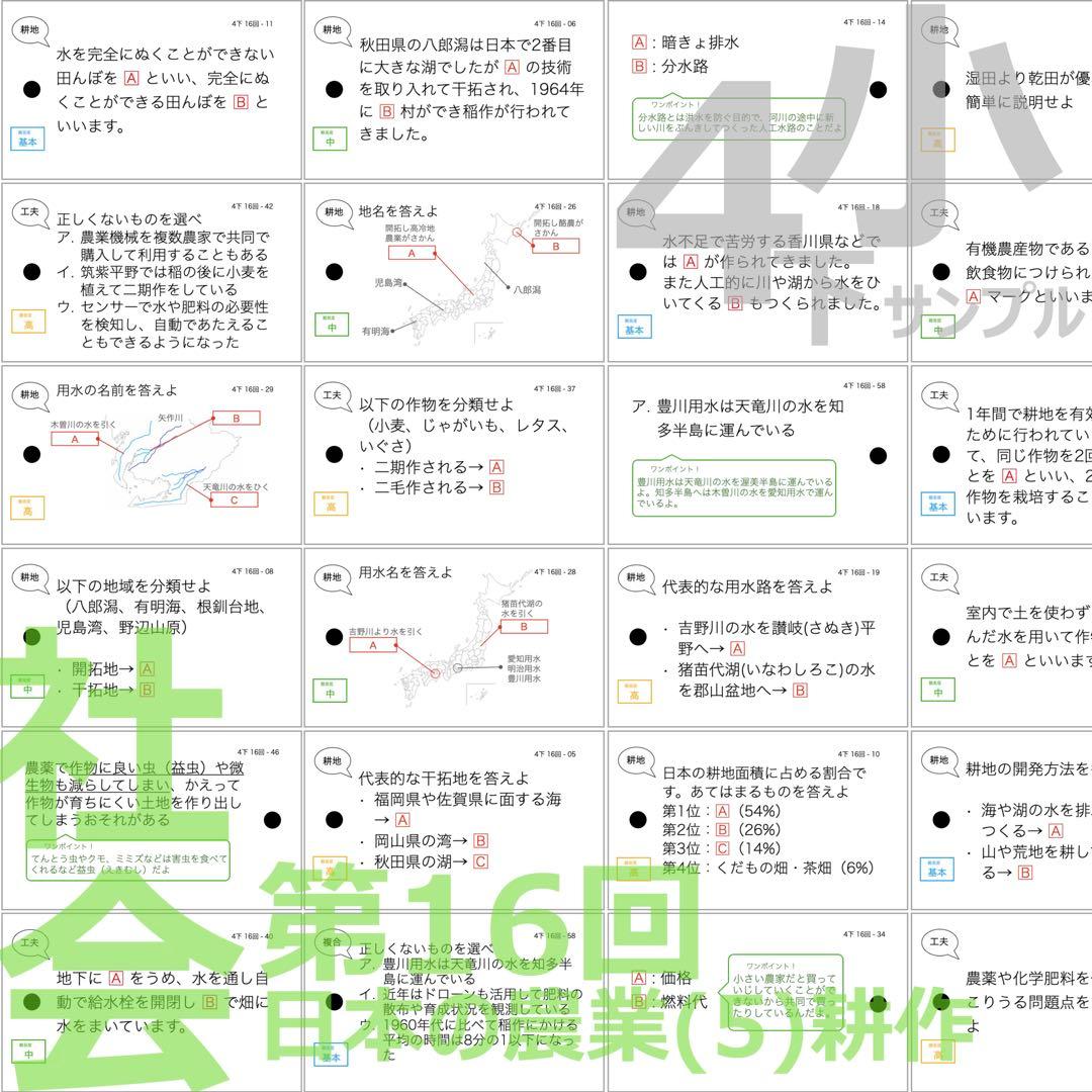 中学受験 暗記カード【4年下 社会・理科11-18回】 予習シリーズ 組分け対策