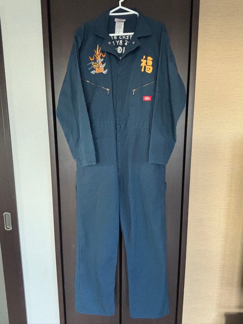 ディッキーズ/つなぎ/オールインワン/ベトジャン/刺繍/ネイビー/42/良品/L