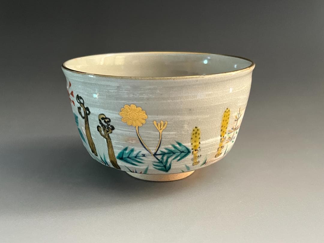 丹山作　春水の絵　茶碗　而妙斎書付　表千家　茶道具