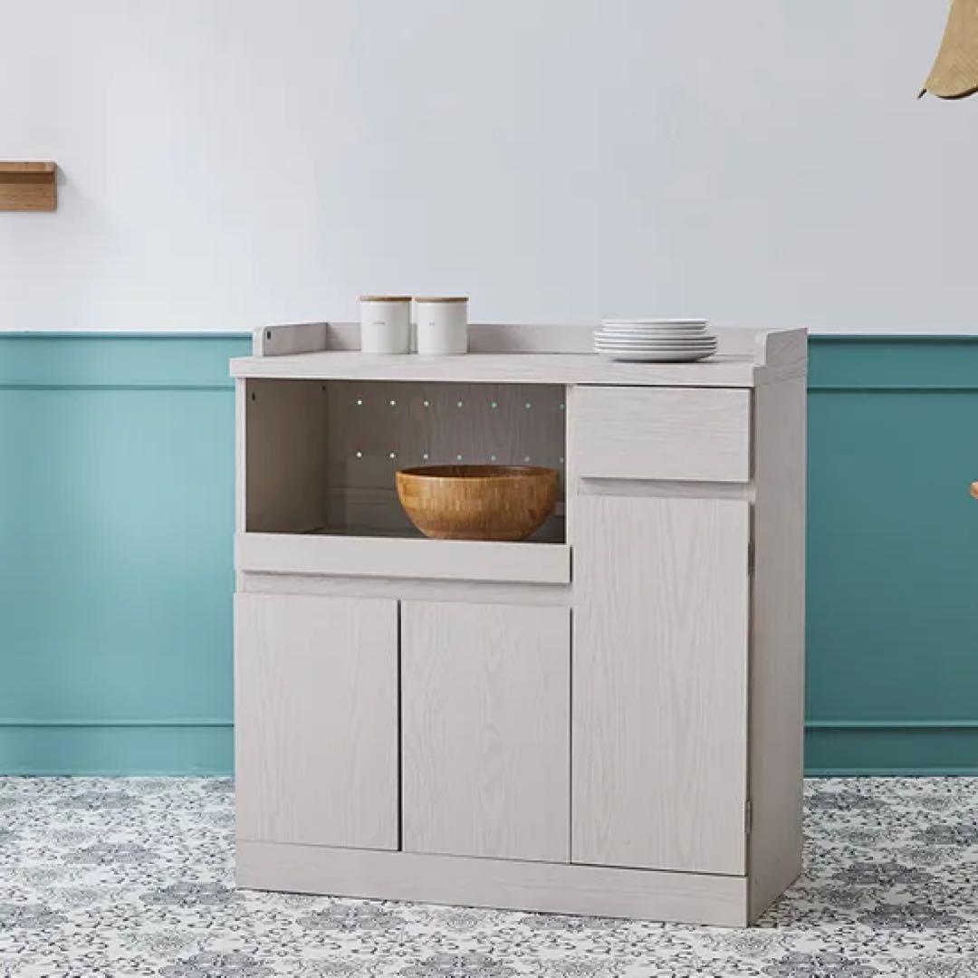 [幅90] 食器棚 レンジ台 ミドルタイプ コンセント付き 選べる2タイプ