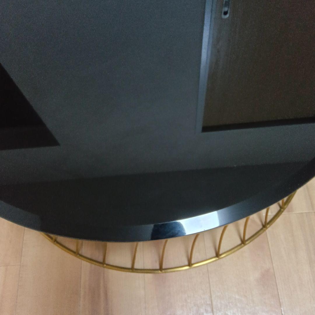 円形センターテーブル 黒ガラス　ローテーブル　リビングテーブル