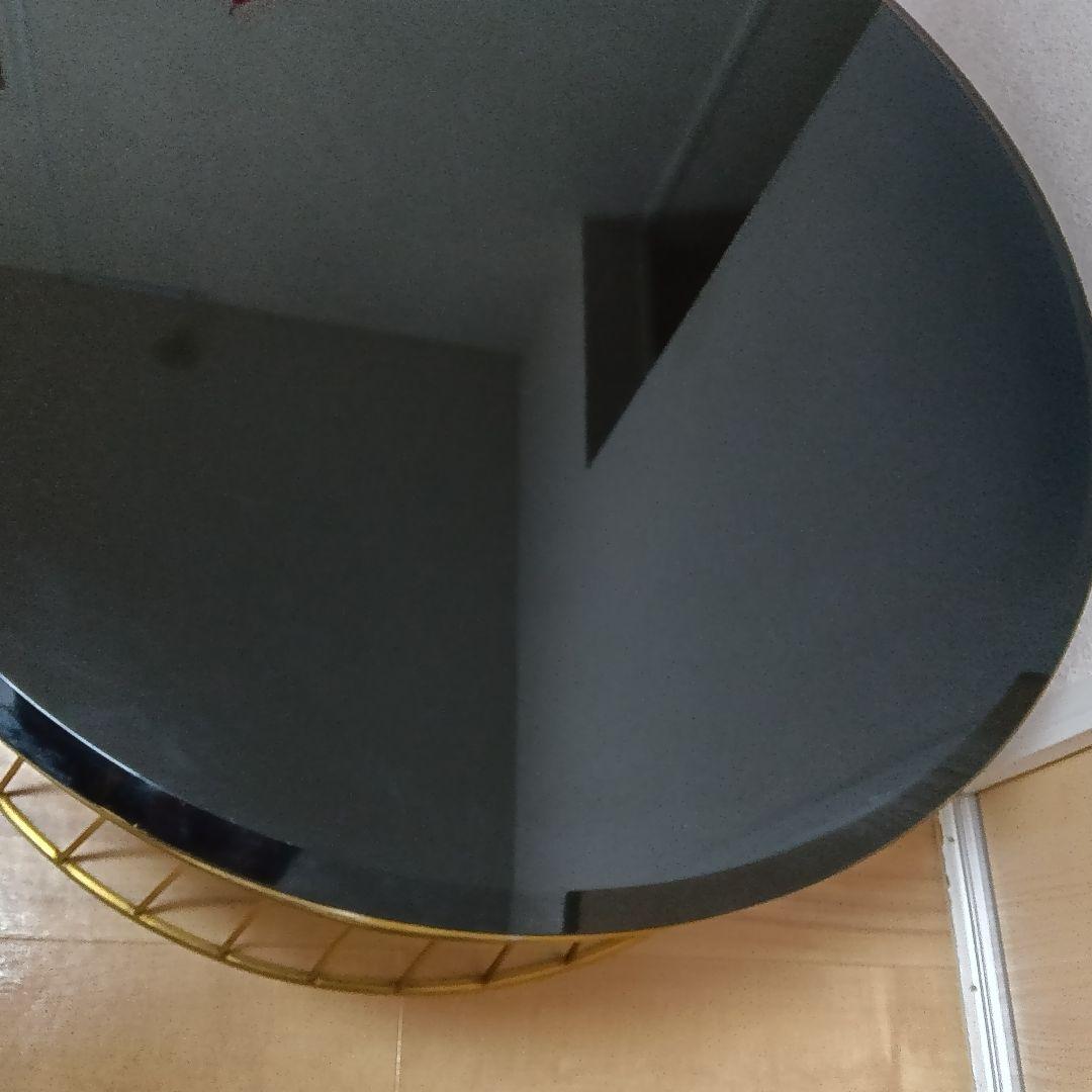円形センターテーブル 黒ガラス　ローテーブル　リビングテーブル