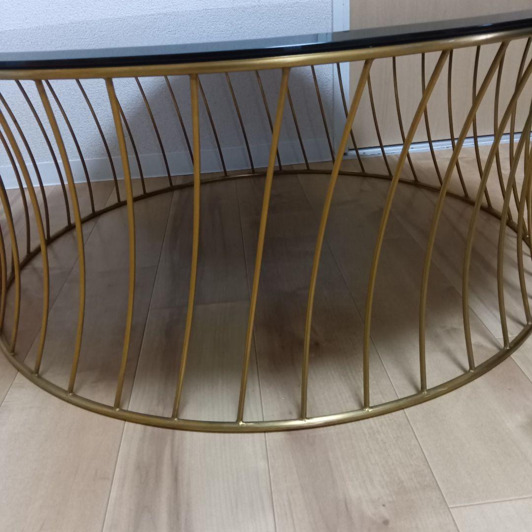 円形センターテーブル 黒ガラス　ローテーブル　リビングテーブル