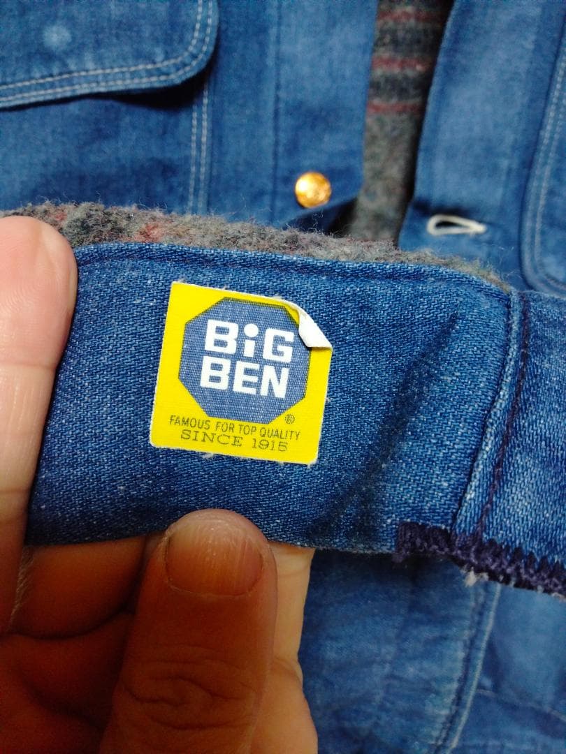 ビンテージ70年代ラングラービッグベン裏地ブランケット付きデニムカバーオール34