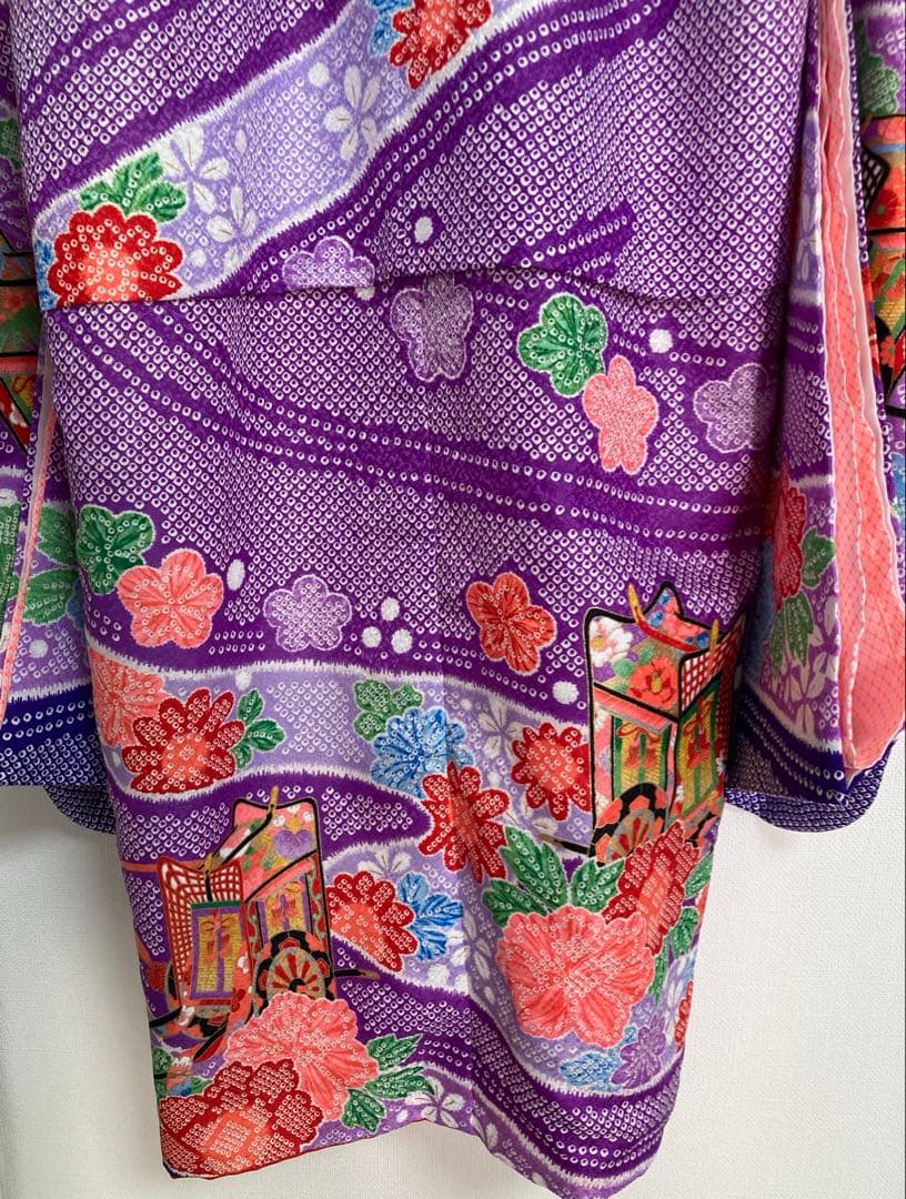 着物　七五三　絞り柄　女の子　レトロ　アンティーク　紫