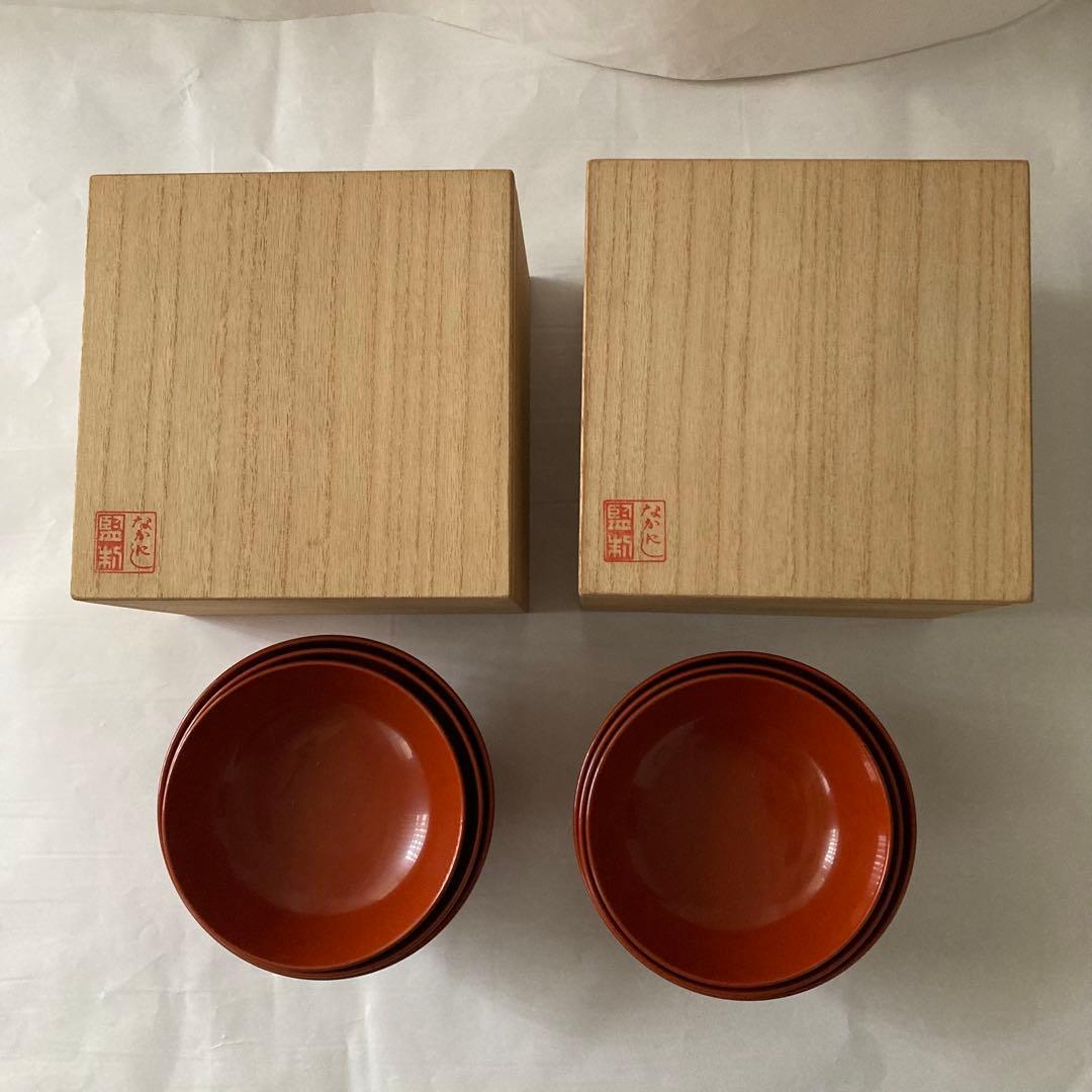 【未使用品】希少 三つ椀×2セット なかにし正 むさしの漆工芸 桐箱入り 漆器