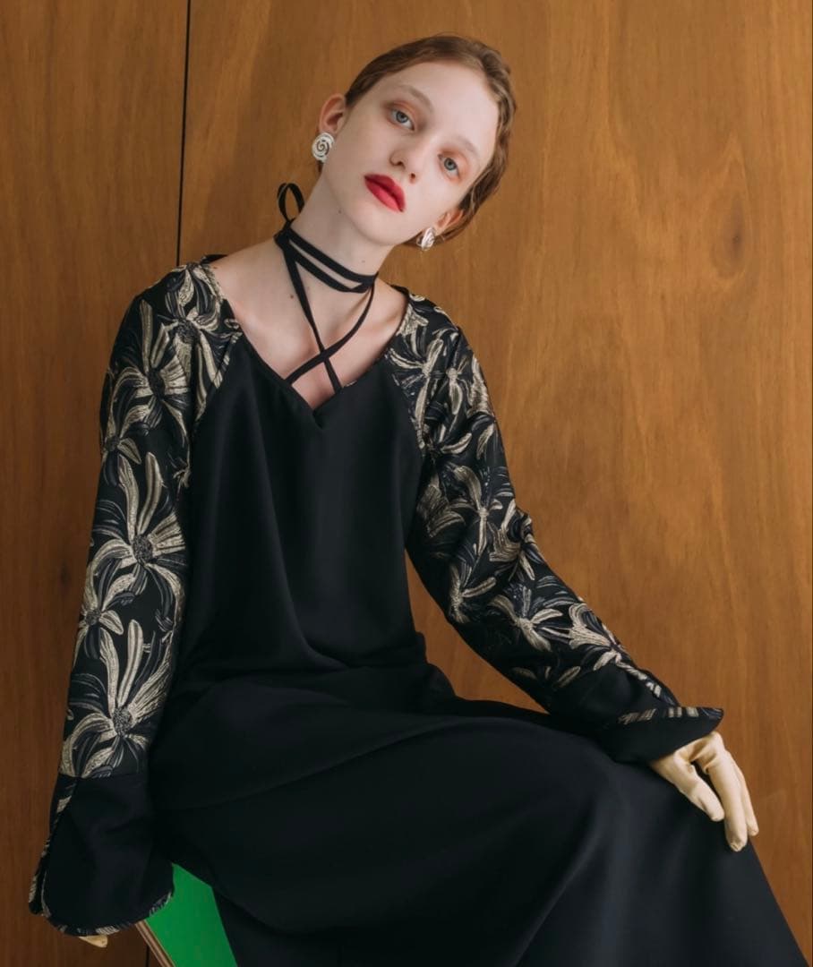 オケージョン MARTE sahara クロスネックジャガードドレス/ワンピース