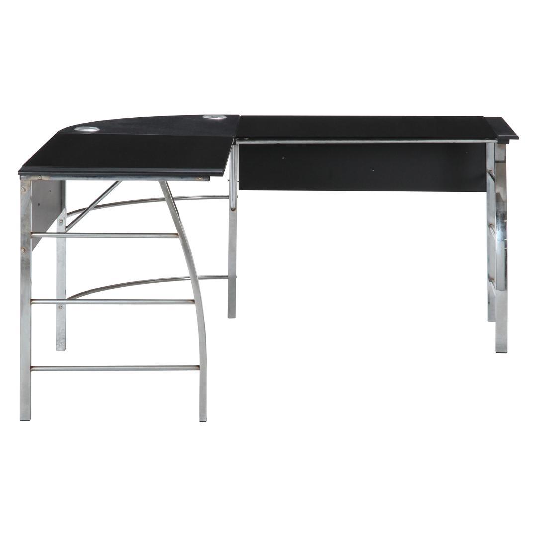 L型ガラス天板PCワークデスク ブラック W156