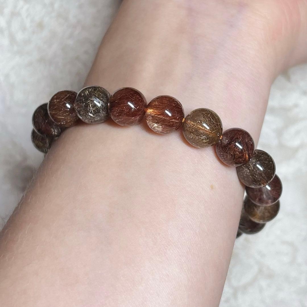 【とも】アメジスト 原石 スタンド付き ミックスルチルクォーツブレスレット