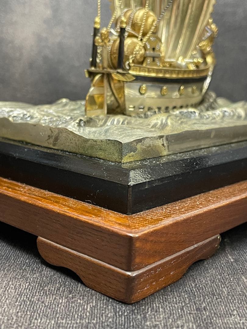 銀製　宝船　金属製船形彫刻