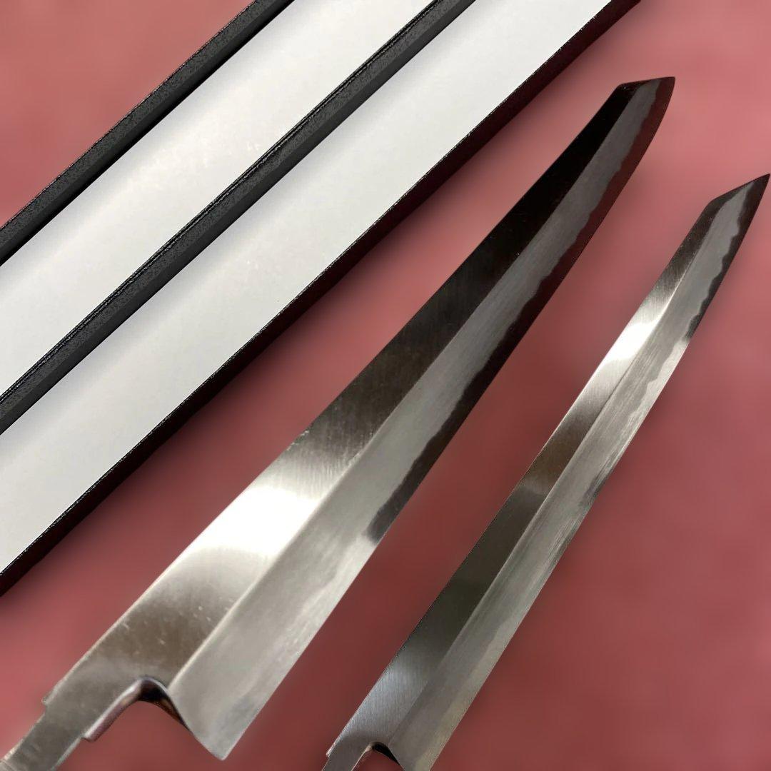 青二鋼　勘所切付柳刃包丁　300㎜ 尺0寸 柄無し二本セット