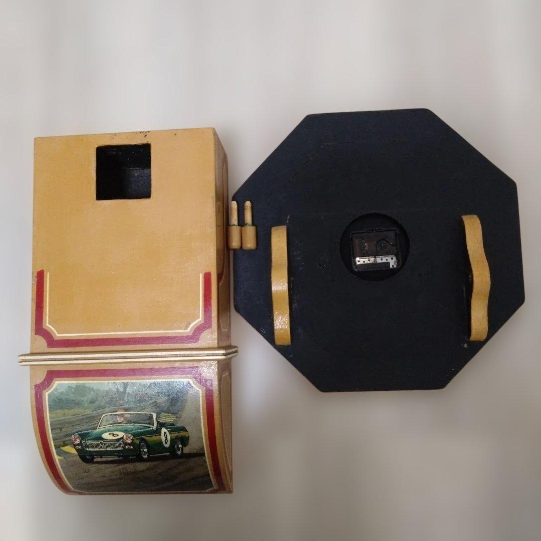 アンティーク風八角形木製時計（不動品）※絵柄　mg midget　※文字盤にmg