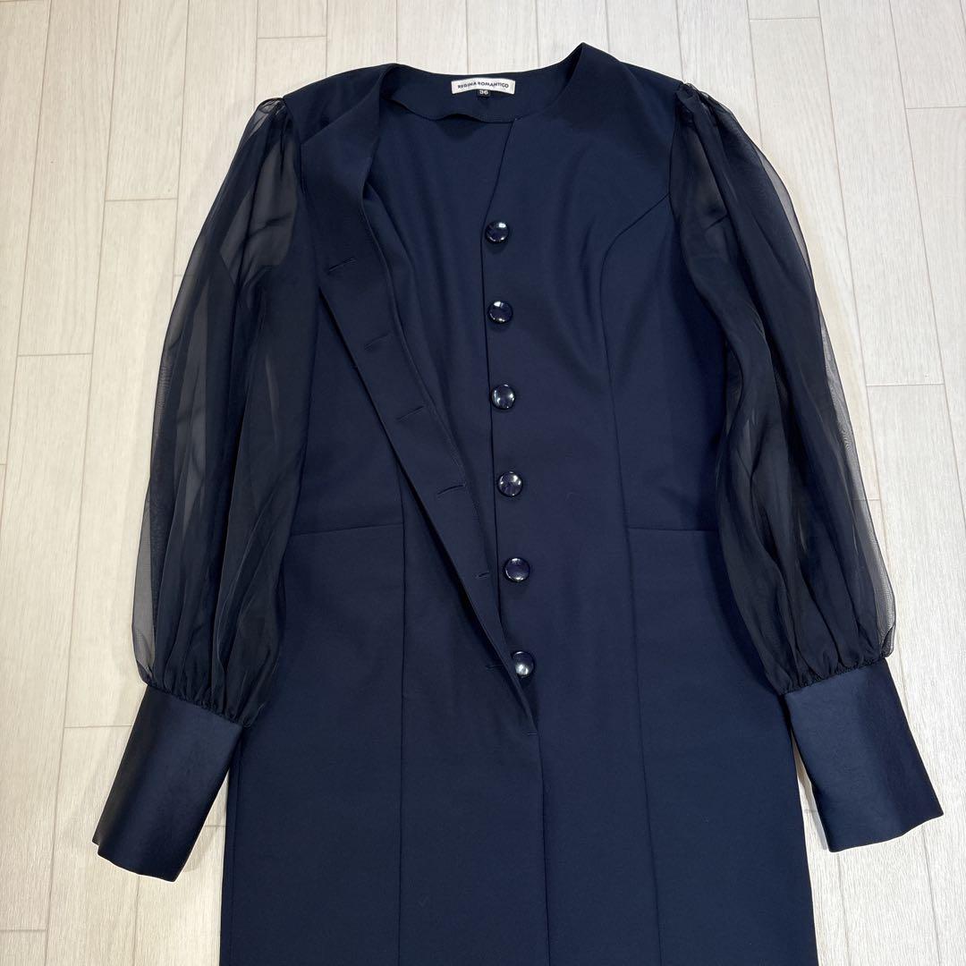 レジーナロマンティコ オーガンジースリーブワンピース リボン ネイビー 36