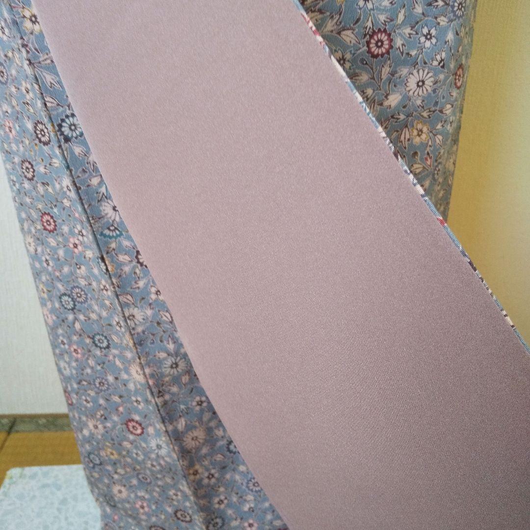 【さんび誂製】上質化繊・小紋・小花柄・くすみ水色系・袷・美品