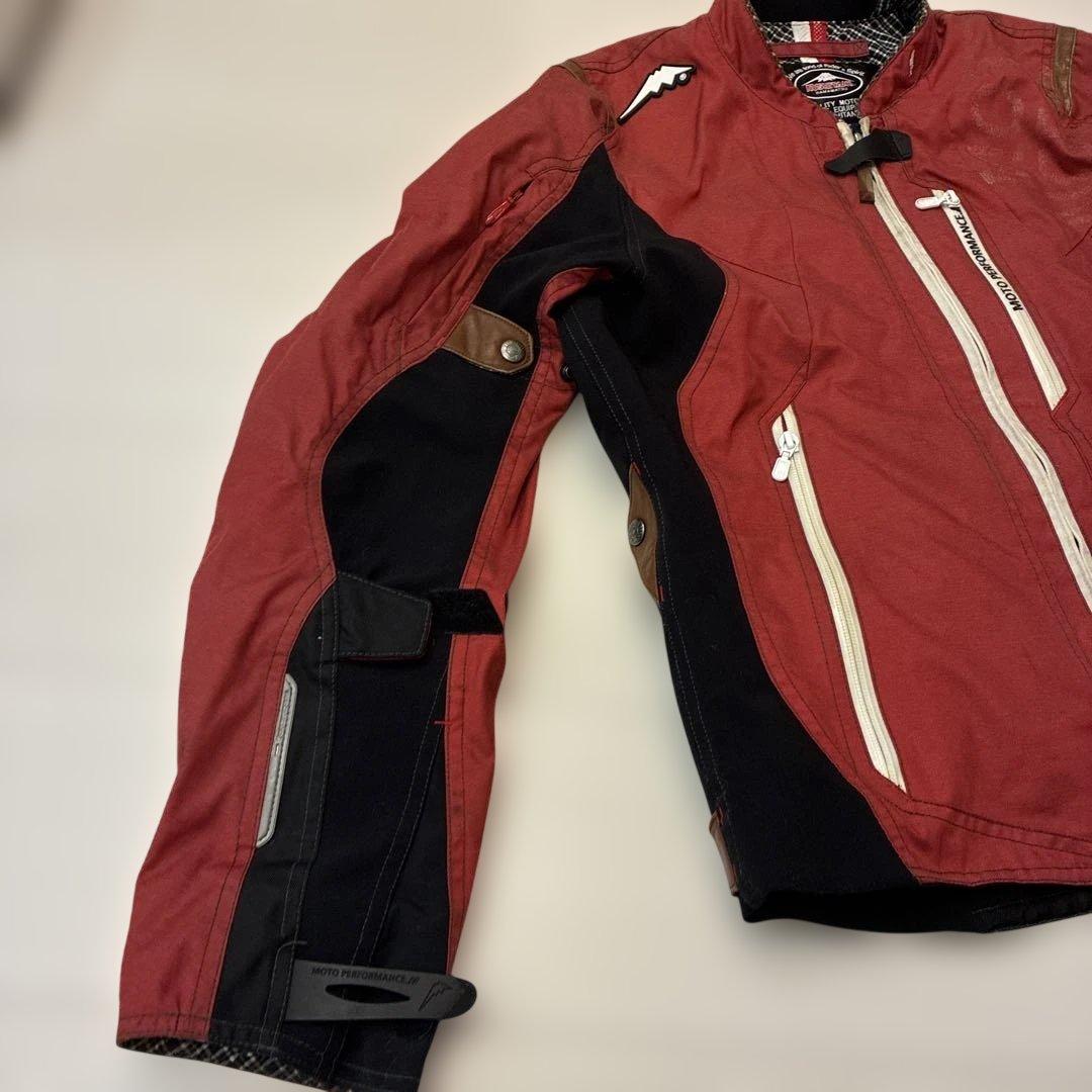 クシタニ ライダースジャケット レッド ナイロン バイカー 本革 使い バイク