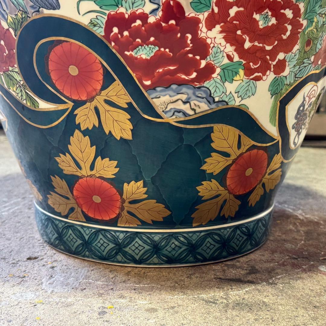 有田焼 金龍窯 博山作 金襴手 染錦 飾り壷 花鳥 高さ115cm 3個口発送