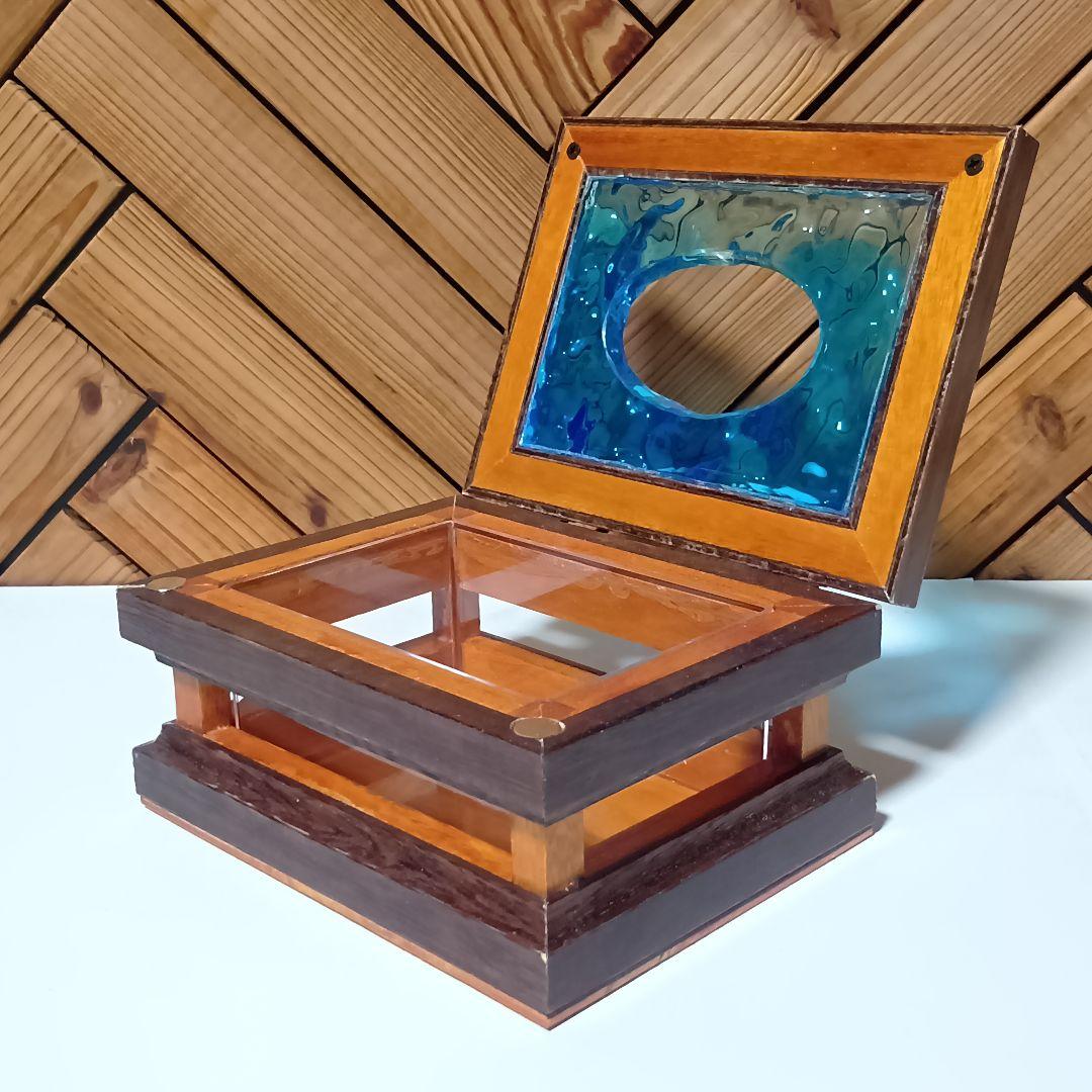 【1231】波紋揺れるオーシャンティッシュケース／ウッドレジン　インテリア