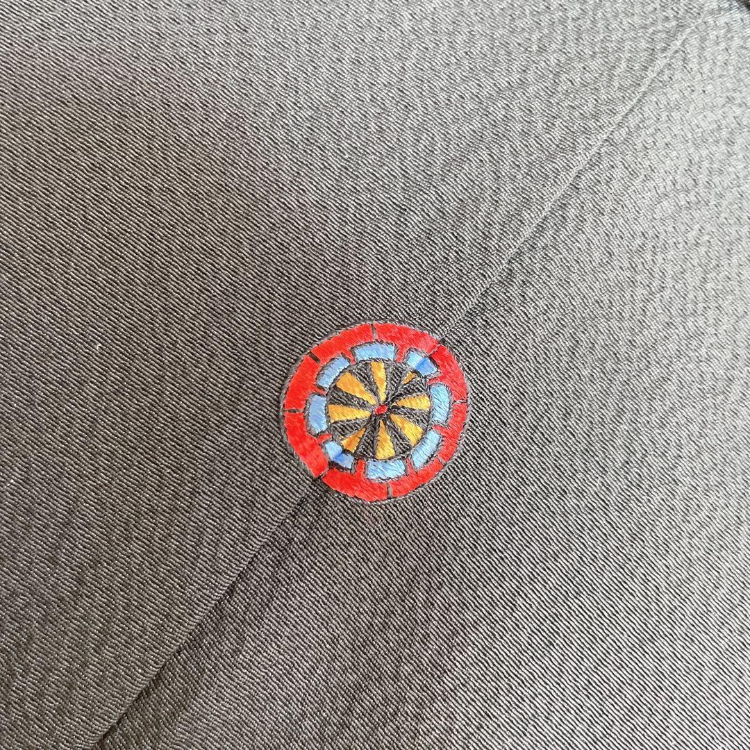 訪問着　フルセット　型染め風　四季草花　黒地　Q5