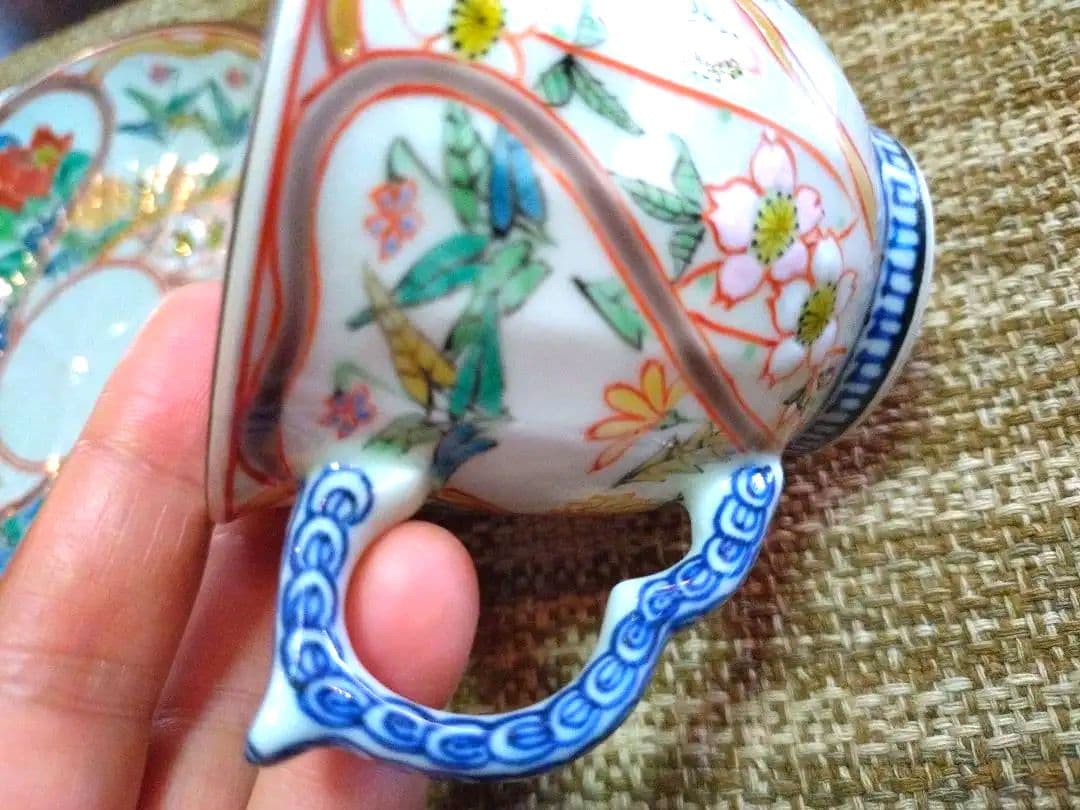 四季草花文・コーヒー碗皿【清水焼】