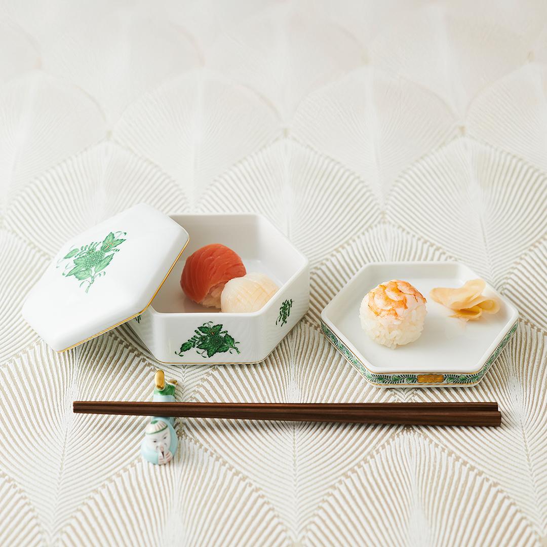 超希少◆化粧箱入りヘレンドアポニーグリーン◆重箱 (二段)