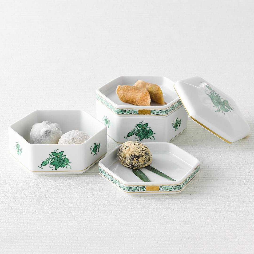 超希少◆化粧箱入りヘレンドアポニーグリーン◆重箱 (二段)