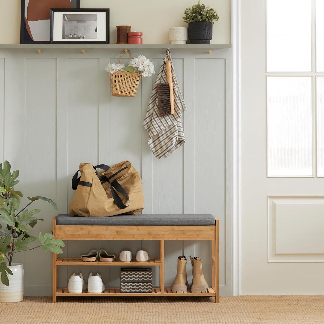 ☆玄関ベンチ 収納 シューズラックスツール 引き出し付き 二段式