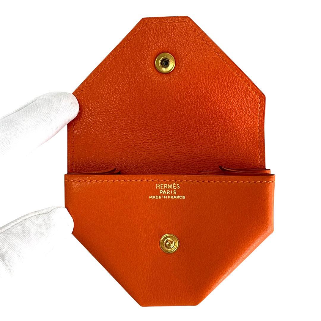 未使用級 HERMES ケース ルヴァンキャトル オレンジ ゴールド金具