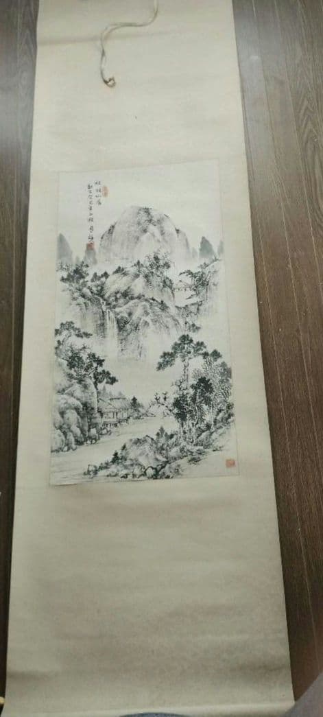 中国　掛け軸　山水画　秋林山居　中国骨董