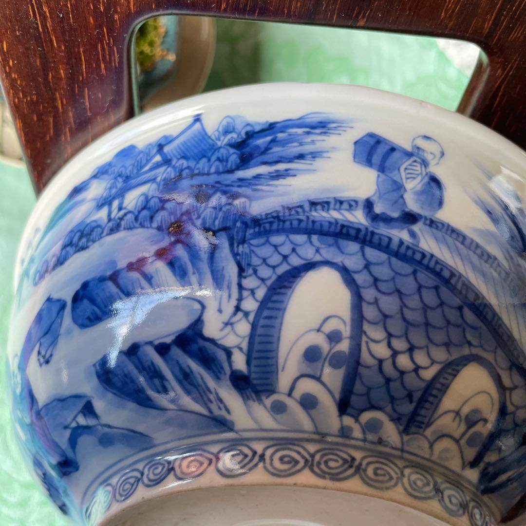 古伊万里　染付　唐子　竹林七賢人図　中深鉢　陶磁器