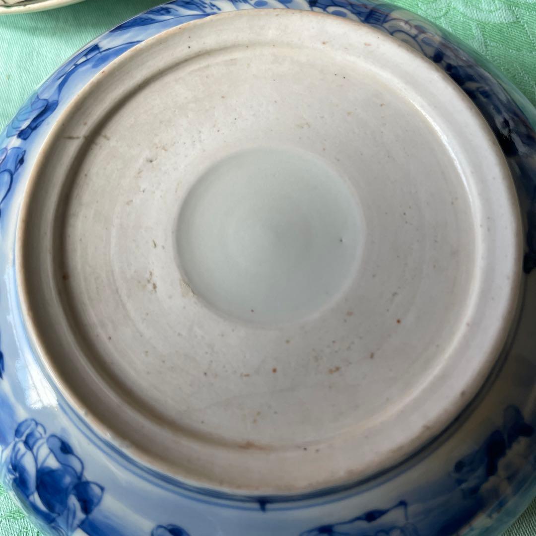 古伊万里　染付　唐子　竹林七賢人図　中深鉢　陶磁器