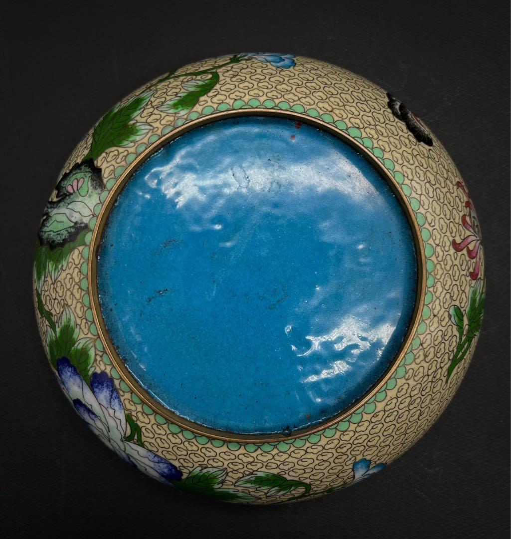 中國美術 古玩 景泰蓝 七宝焼 牡丹　蝶々紋樣 笔洗 書道具