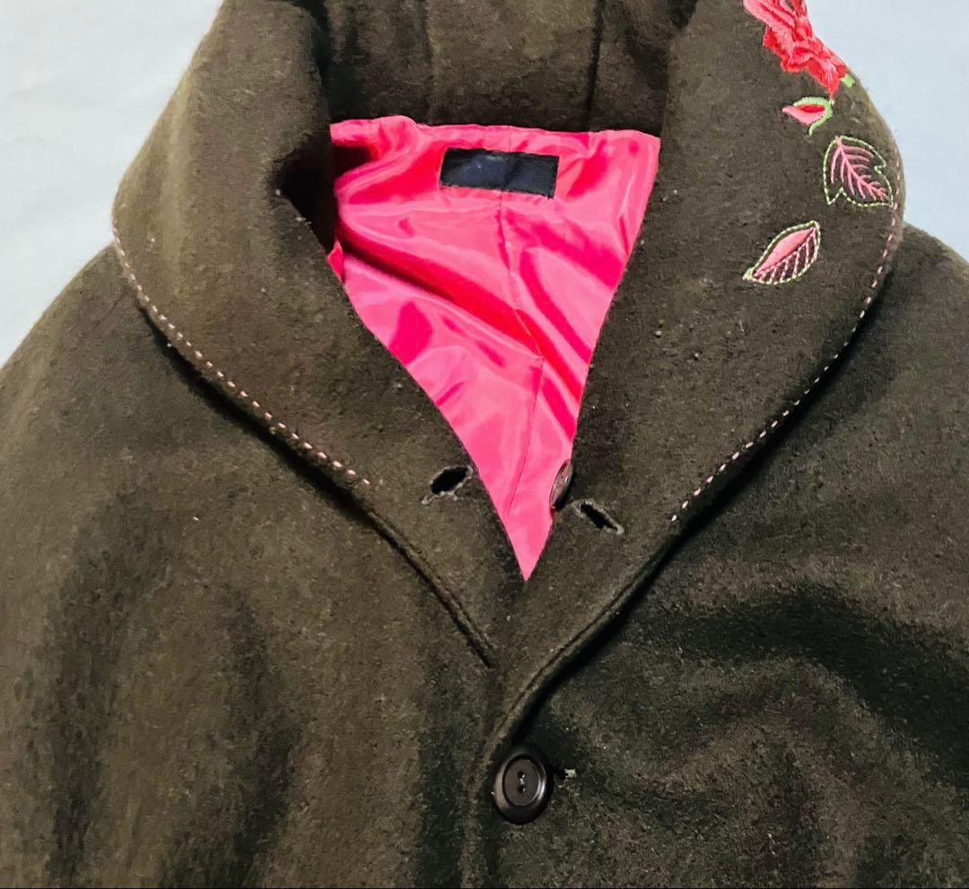 美品☆ふりふ ダークブラウン ウール ポンチョ 和装にも M（フリーサイズ）