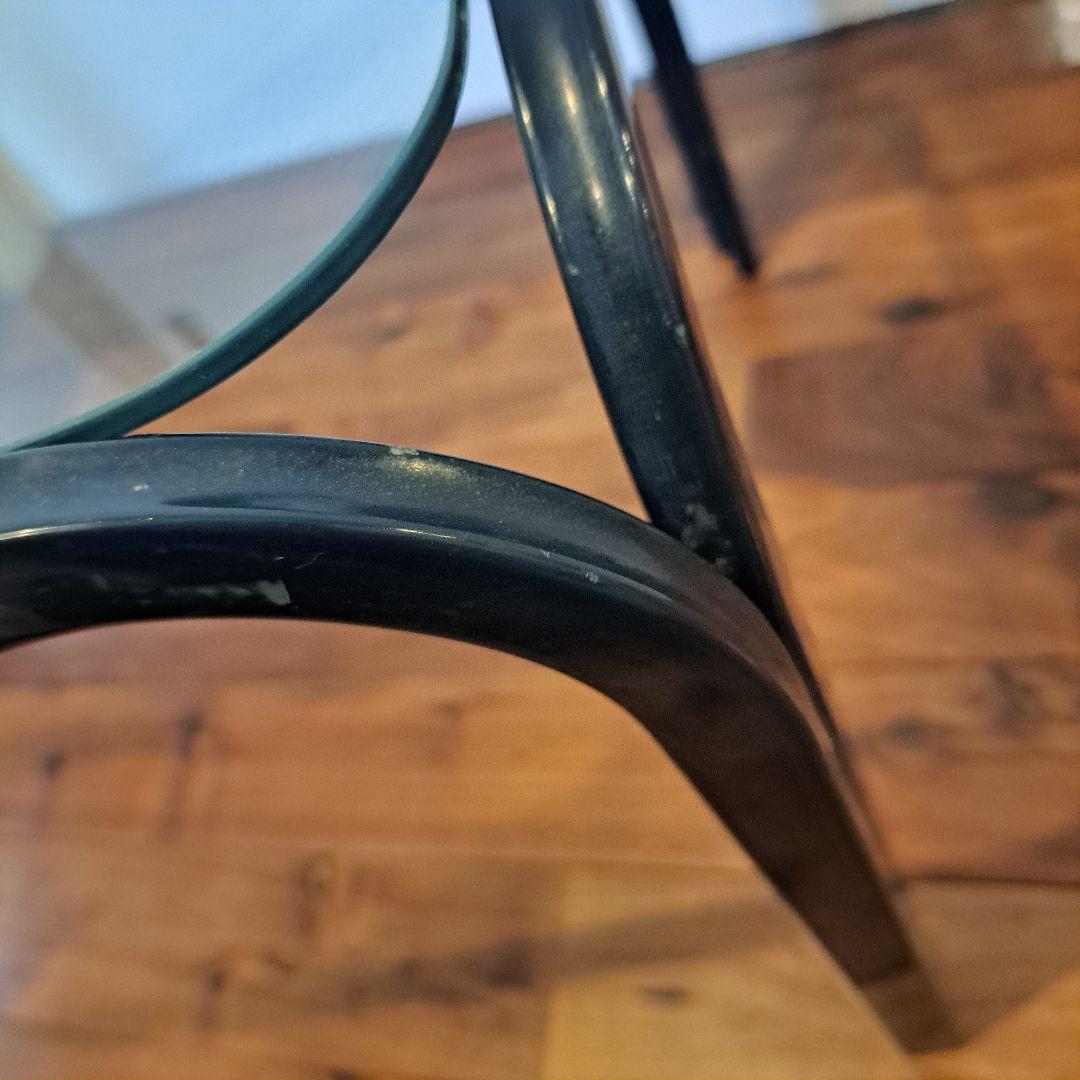 80年　アイアンフレーム ガラステーブル ストライプ柄 ミッドセンチュリー