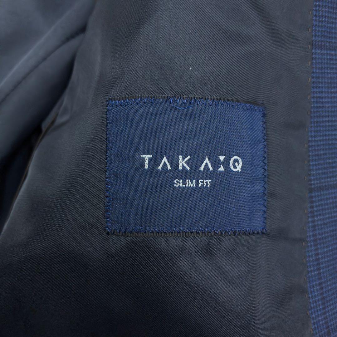 美品　タカキュー　ウィンドウペンチェック　3ピース　スーツセットアップ　S　紺