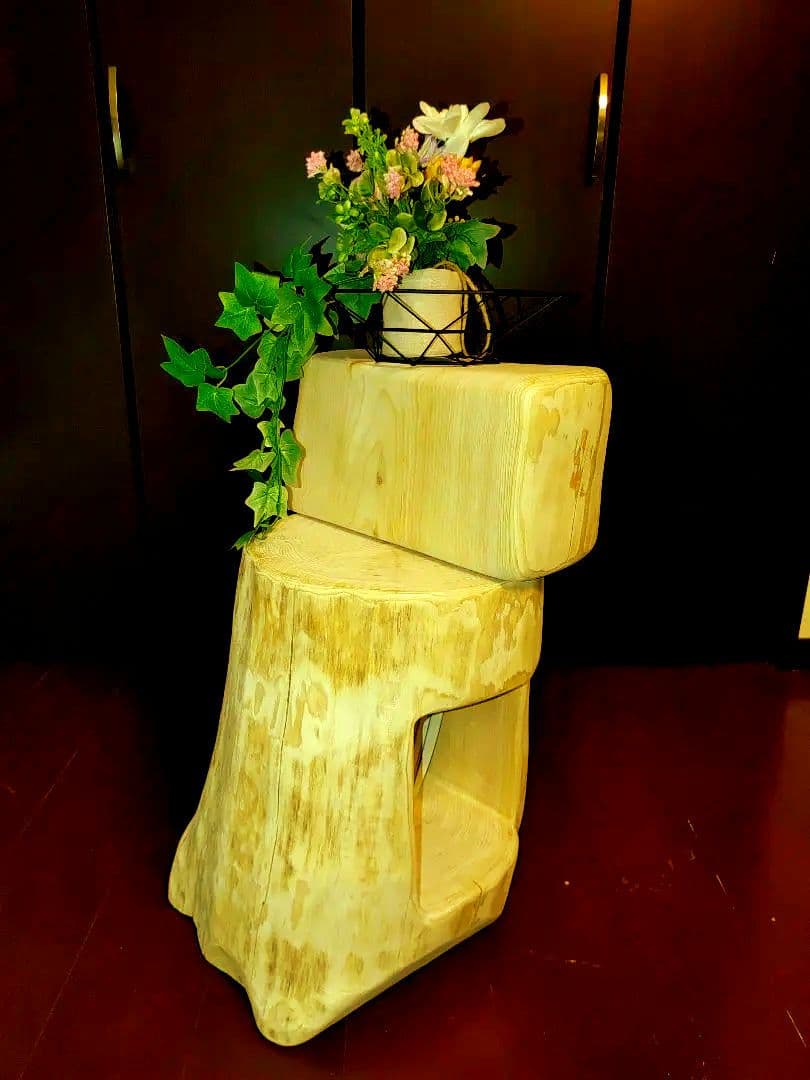 大型 切り株 ひのき くりぬき 親子 本立て 椅子 スツール テーブル高46cm