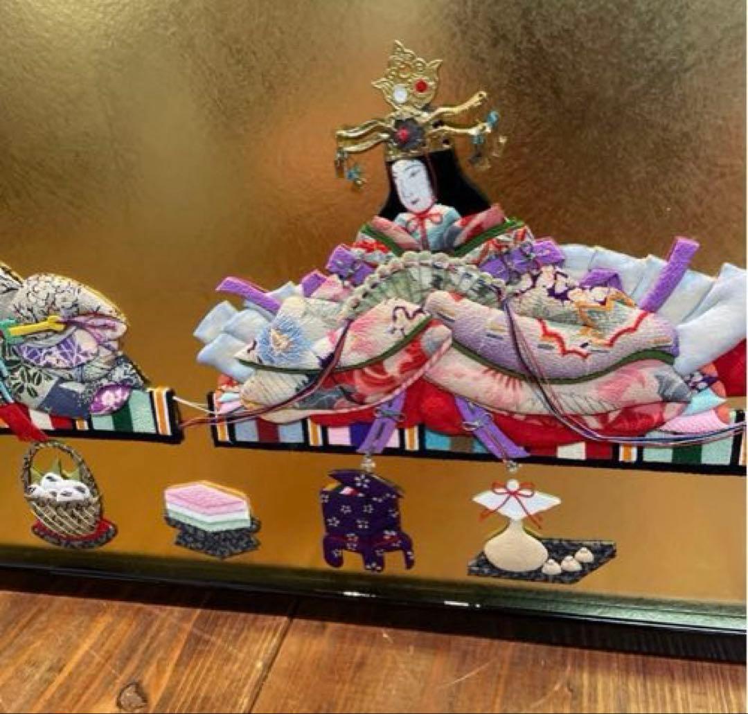 美品　押絵びな　江戸ちりめん　三枚屏風　お雛様　ひな祭り