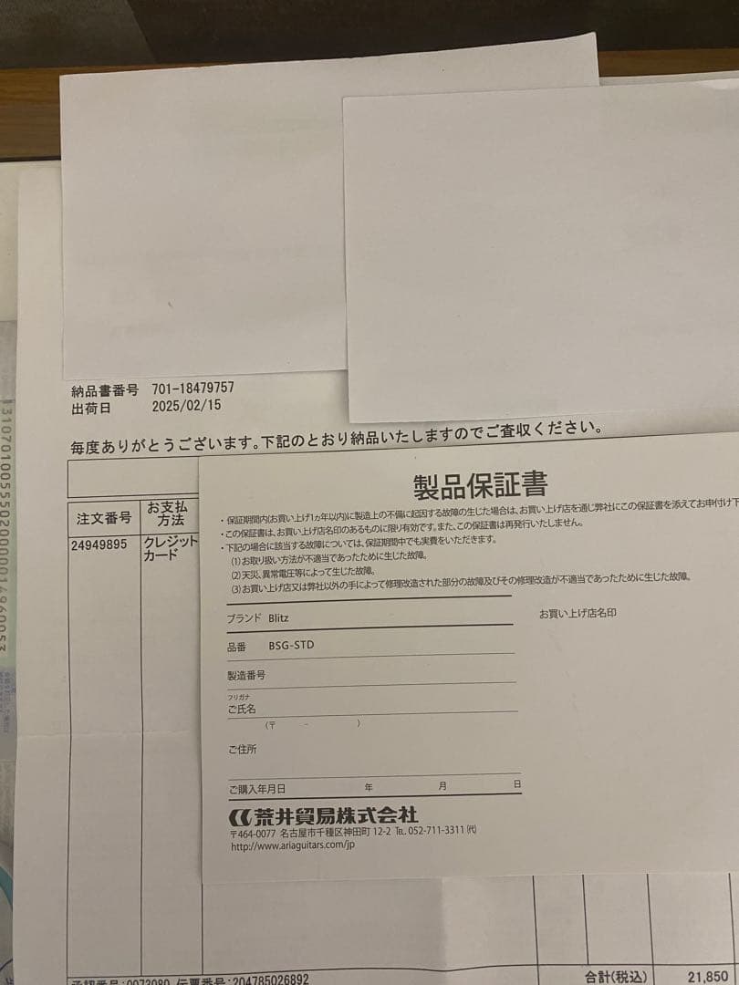 BLITZ BY ARIA PROII エレキギター